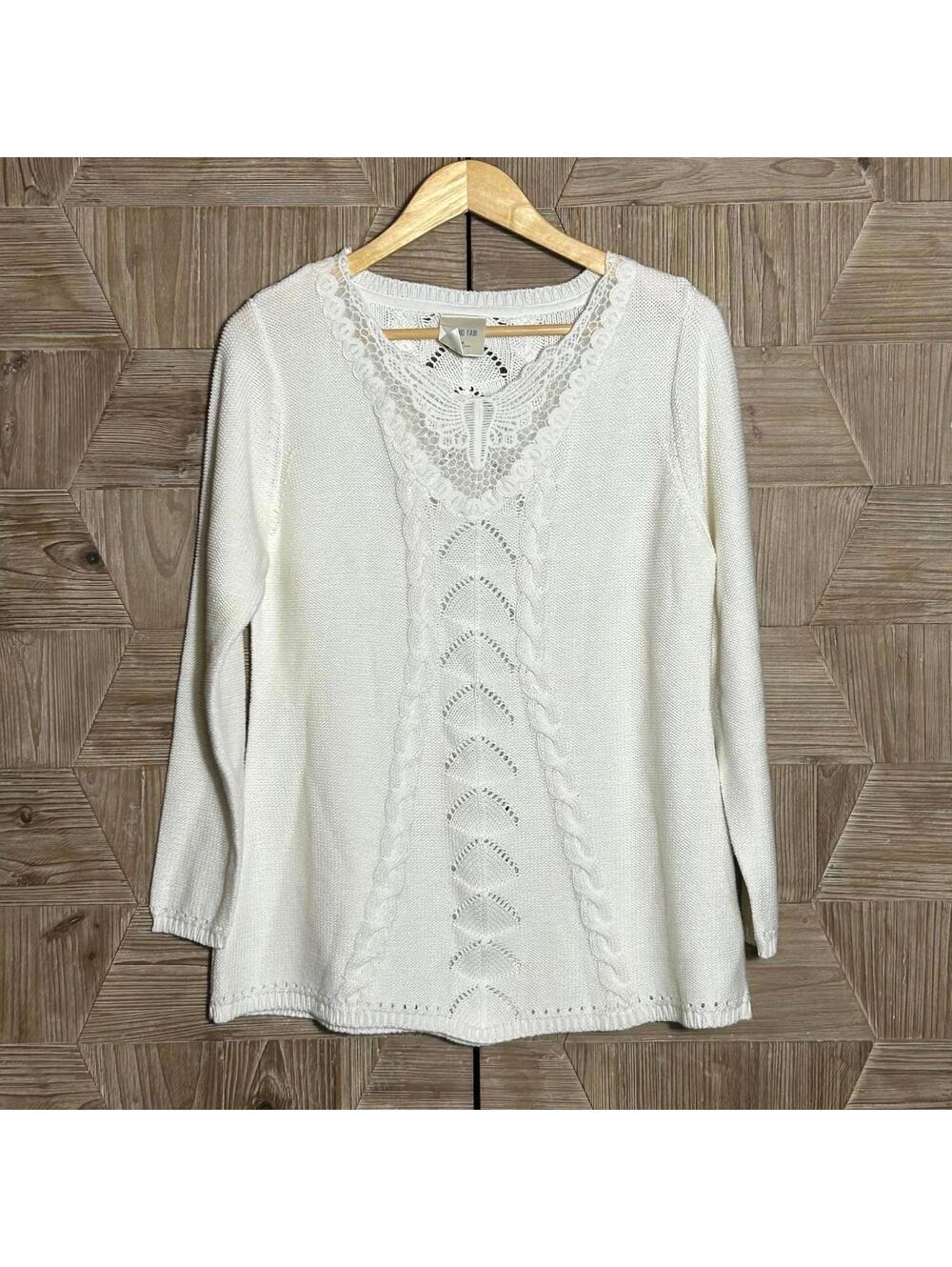 Bedford Fair Womens White Knit Sweater Size PM Lace Grandmacore